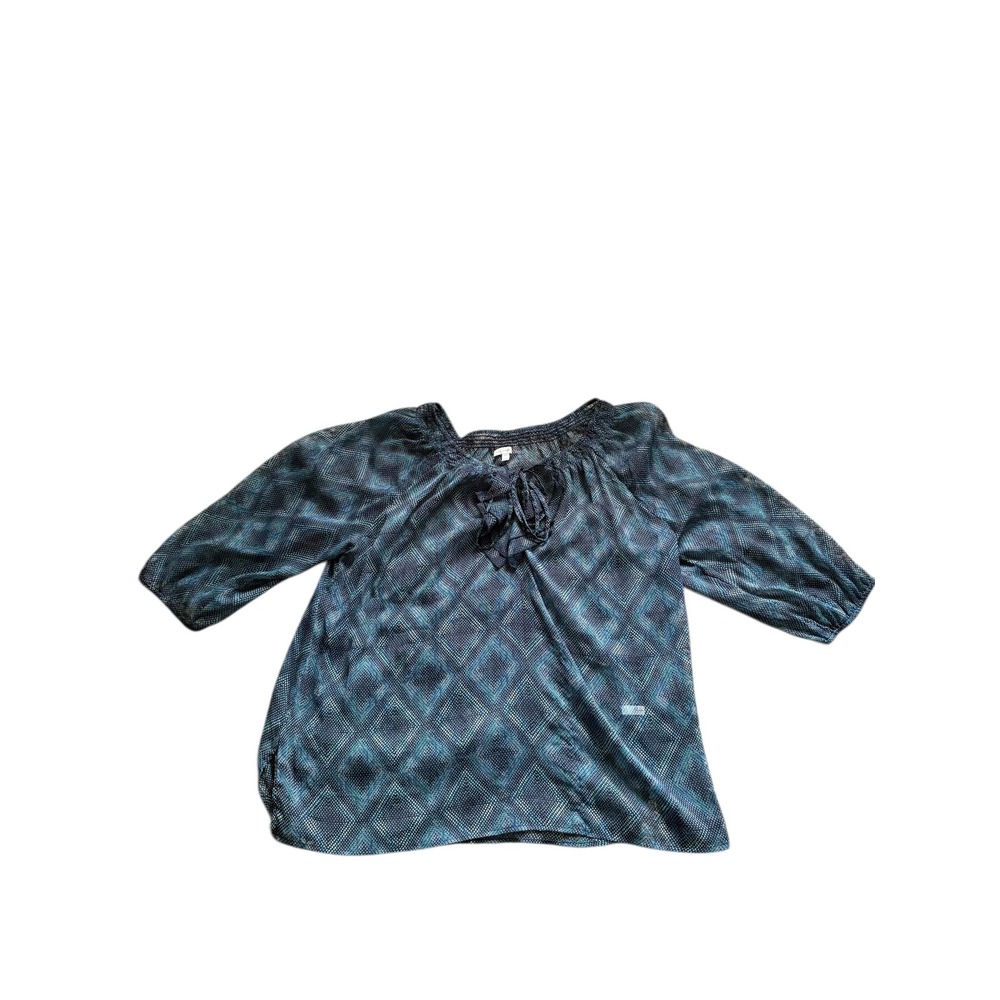 Fashion Bug 2X Sheer Blouse Y2K Boho Peasant Tie Frontβ Flowy Blue Top